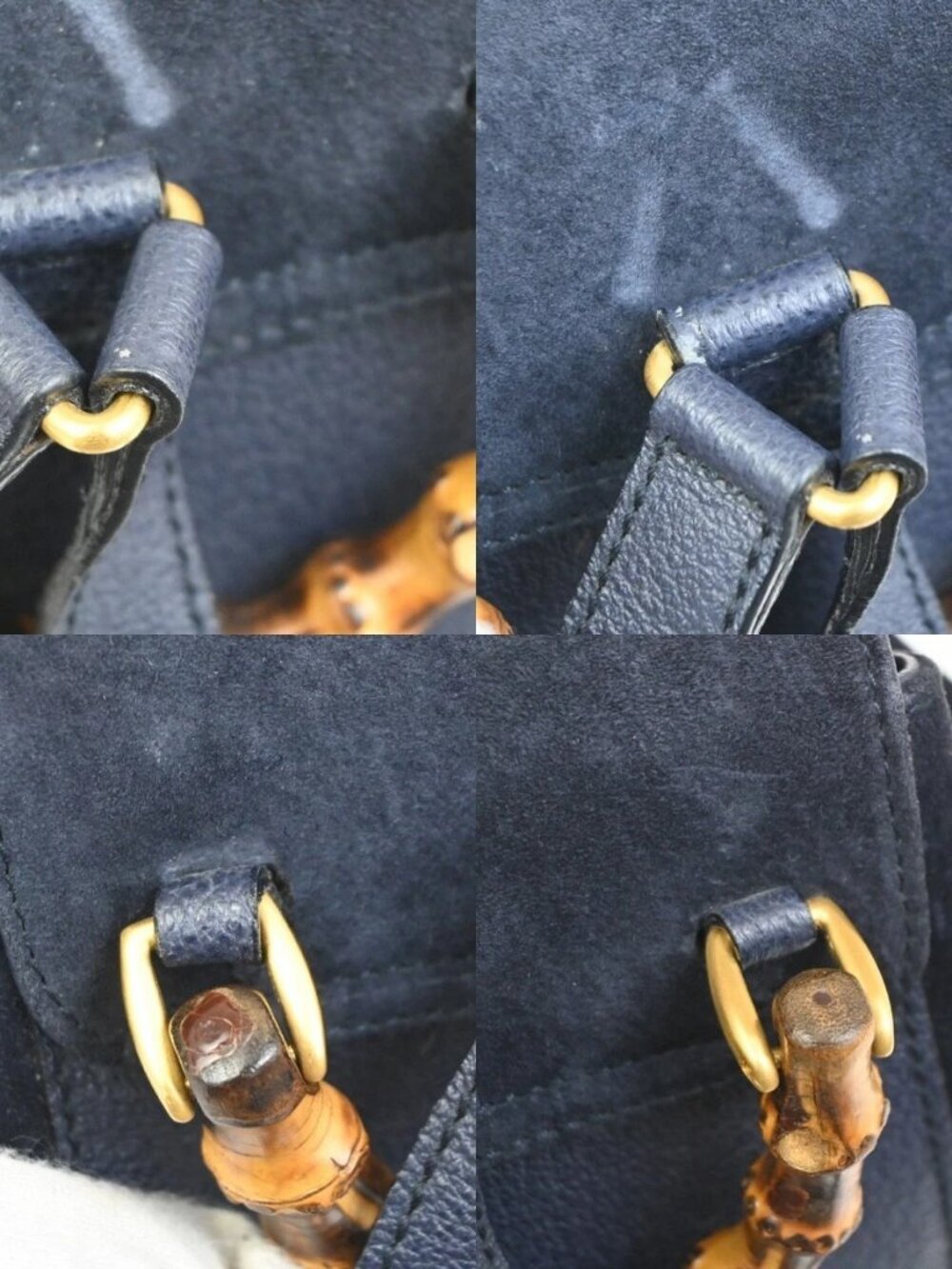 GUCCI Bamboo Logo 2way Back Pack Bag Suede Leather Navy Blue GHW Italy 38MA494 - Picture 11 of 16